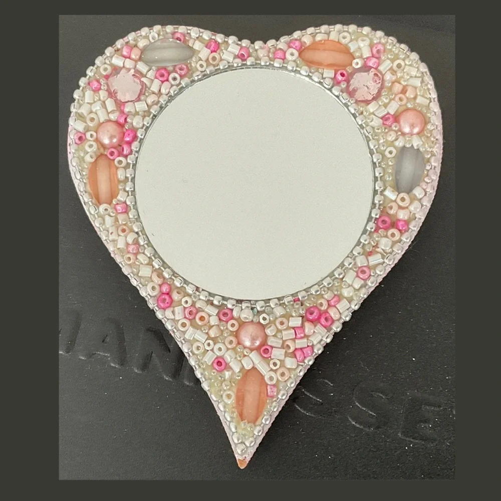 Set of 3 Heart Jewel/Bead Encrusted Mirrors - New